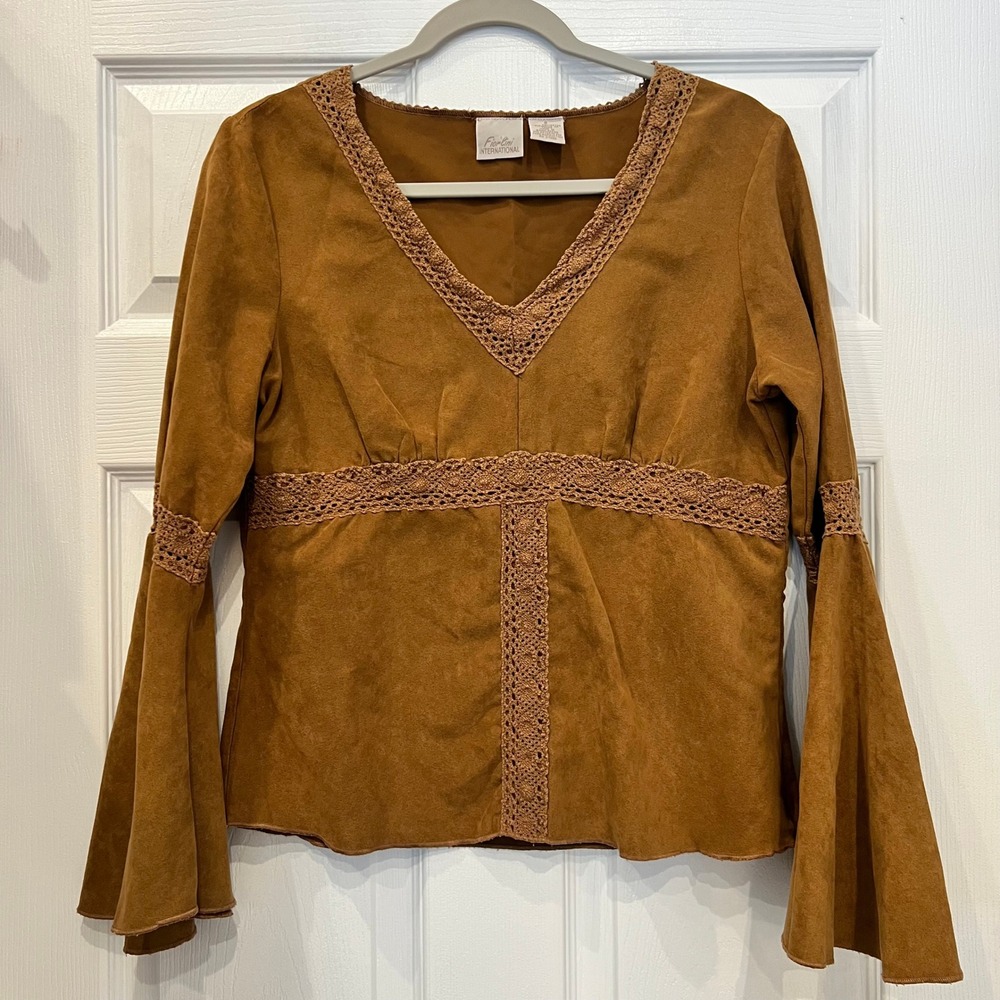 Fiorlini International Blouse Faux Suede Polyester Bohemian Retro Hippie 70's Sm